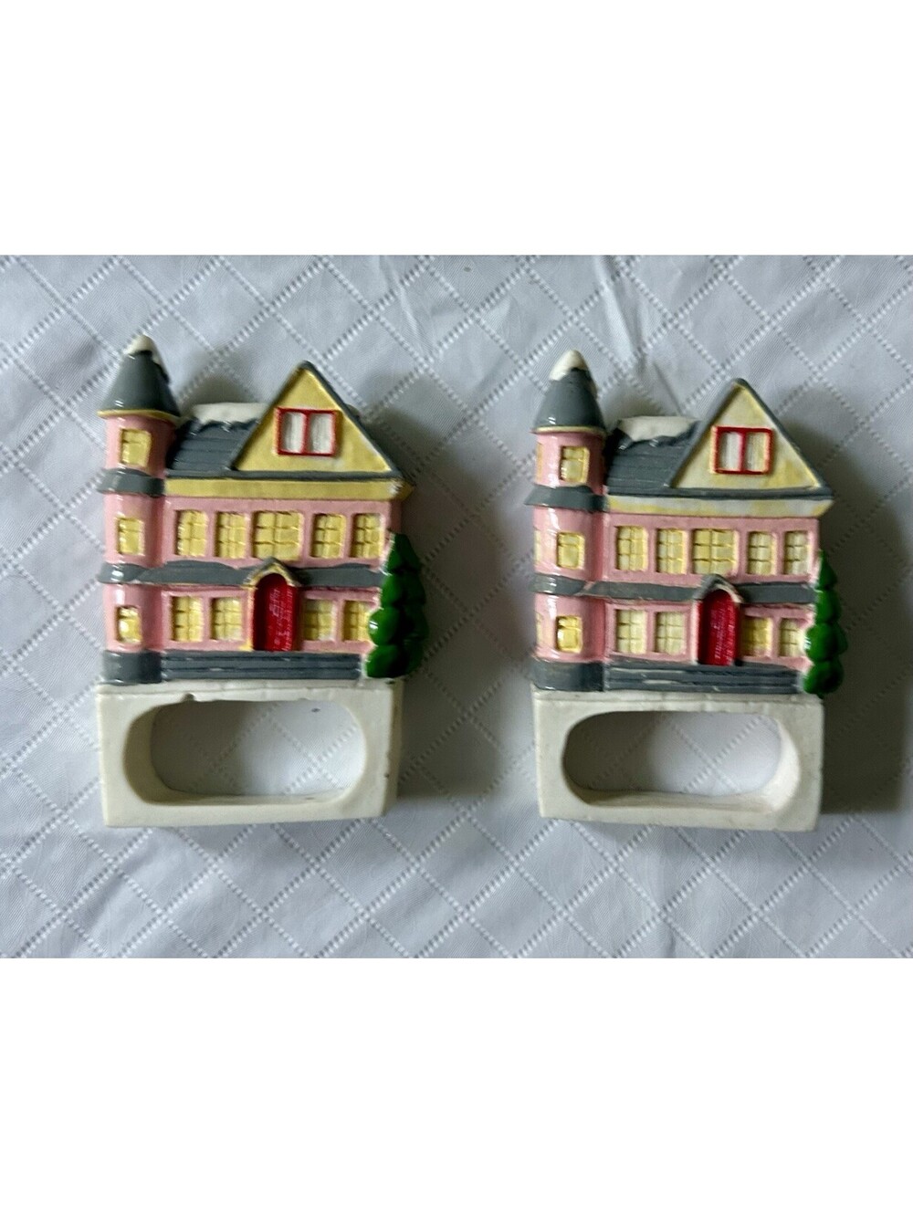 2 Vtg Victorian House Napkin Rings Winter Christmas Townhouse Otagiri Dept 56